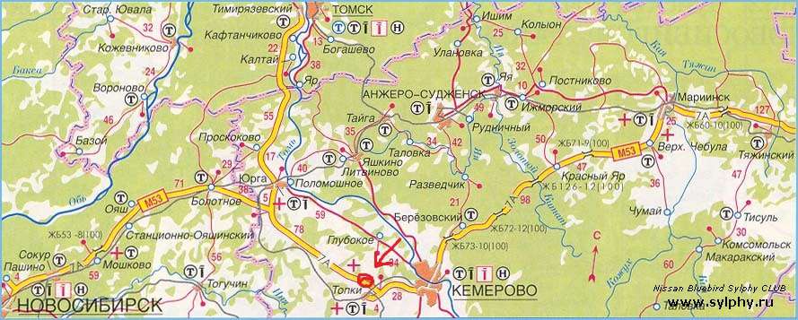 Маршрут красноярск томск на автомобиле карта